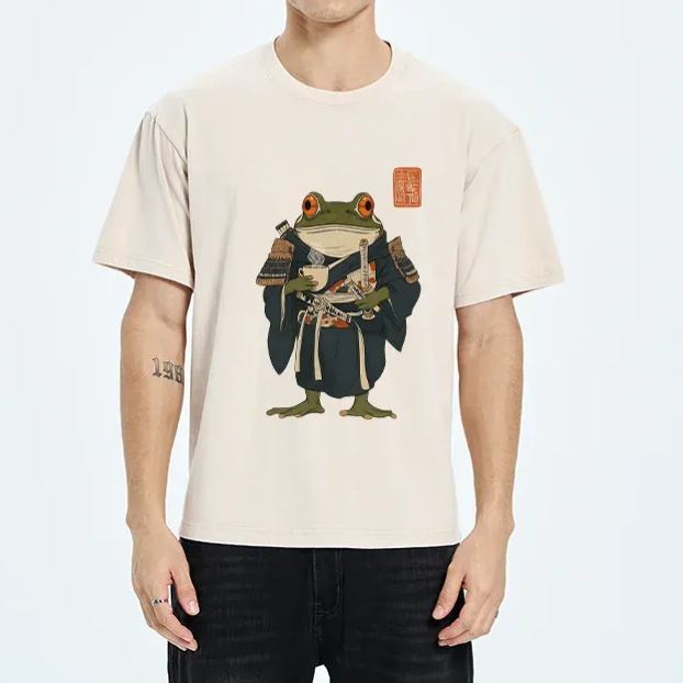 Magmoo Frog Samurai Drinking Tea Washed T-Shirt
