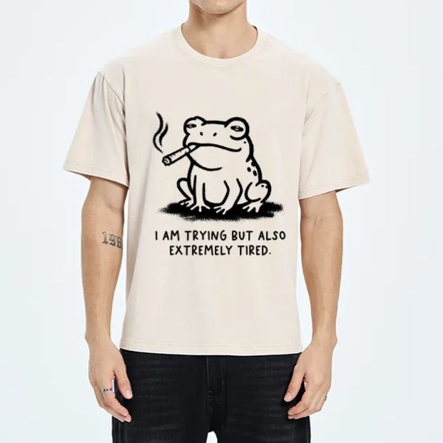 Magmoo Hardworking But Tired Frog Washed T-Shirt