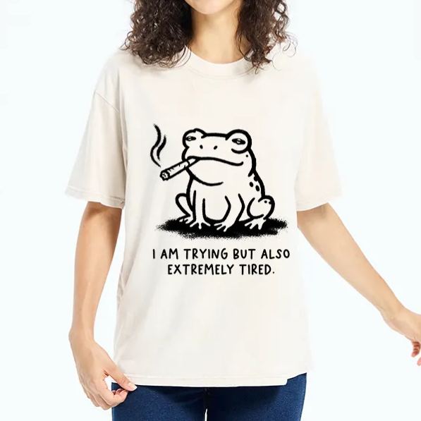 Magmoo Hardworking But Tired Frog Washed T-Shirt