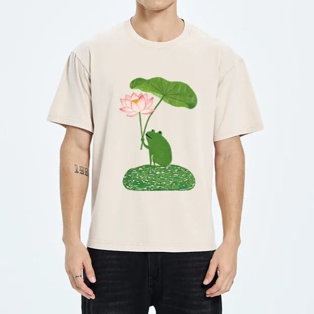 Magmoo Frog With Lotus Umbrella Meme Washed T-Shirt