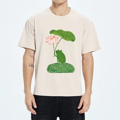Magmoo Frog With Lotus Umbrella Meme Washed T-Shirt