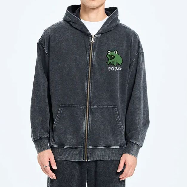 Magmoo Funny Forg Japan Washed Zip Hoodie