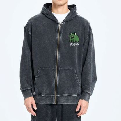 Magmoo Funny Forg Japan Washed Zip Hoodie