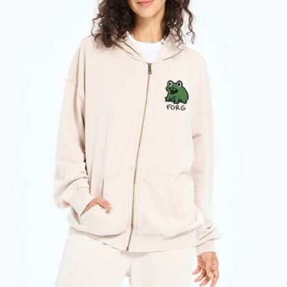 Magmoo Funny Forg Japan Washed Zip Hoodie