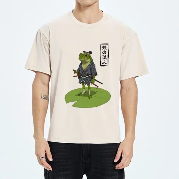 Magmoo Frog Japanese Samurai Washed T-Shirt