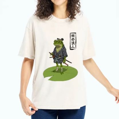 Magmoo Frog Japanese Samurai Washed T-Shirt