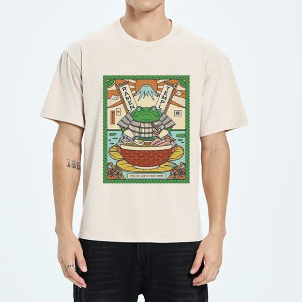 Magmoo Frog Samurai Eating Ramen Washed T-Shirt