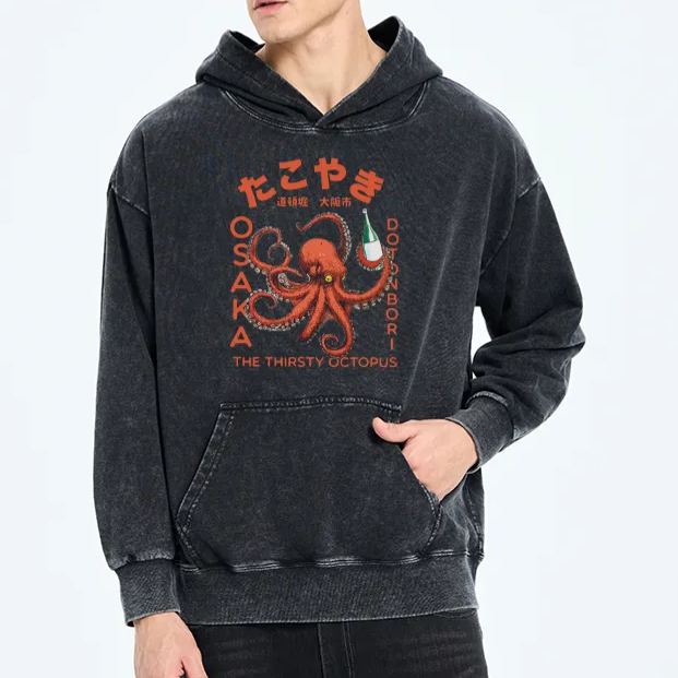 Magmoo Octopus Drinks Soju Washed Hoodie