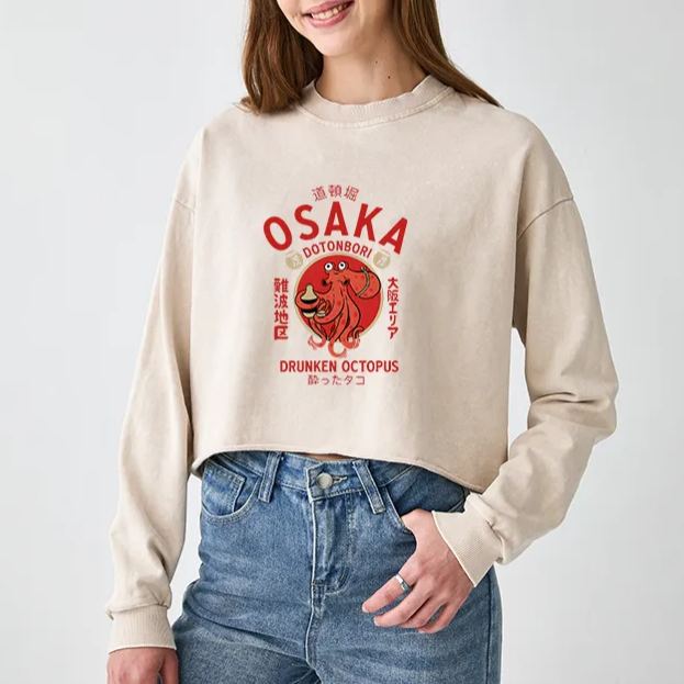 Magmoo Drunken Octopus Japan Washed Crop Sweatshirt