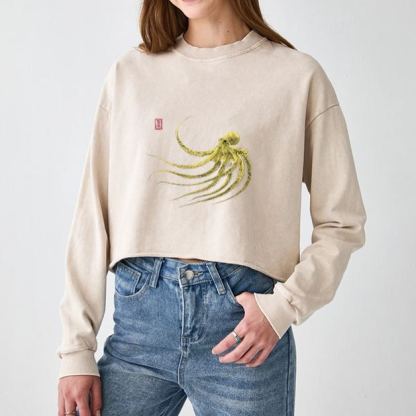 Magmoo Retro Octopus Japanese Washed Crop Sweatshirt