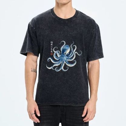 Magmoo Stylish Blue Octopus Japanese Washed T-Shirt