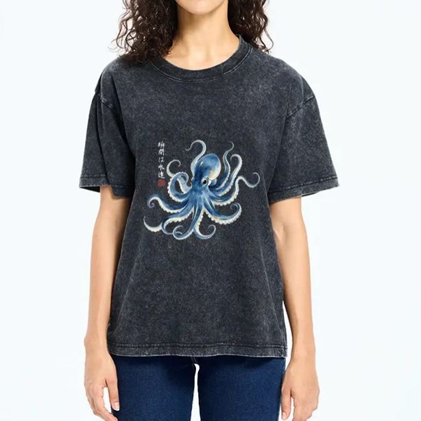 Magmoo Stylish Blue Octopus Japanese Washed T-Shirt