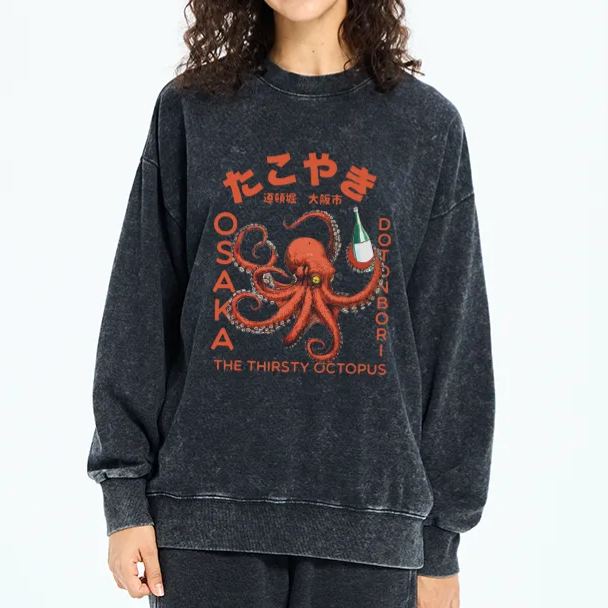 Magmoo Octopus Drinks Soju Washed Sweatshirt