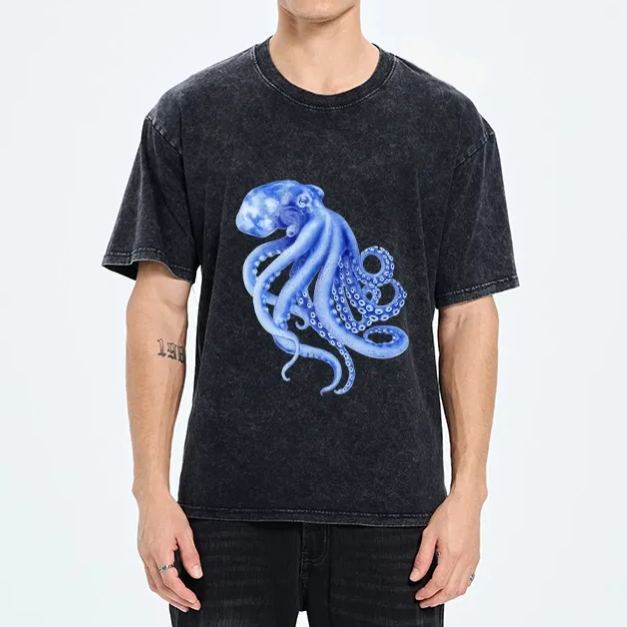 Magmoo Retro Blue Octopus Washed T-Shirt