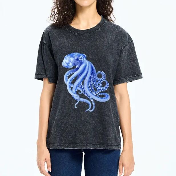 Magmoo Retro Blue Octopus Washed T-Shirt