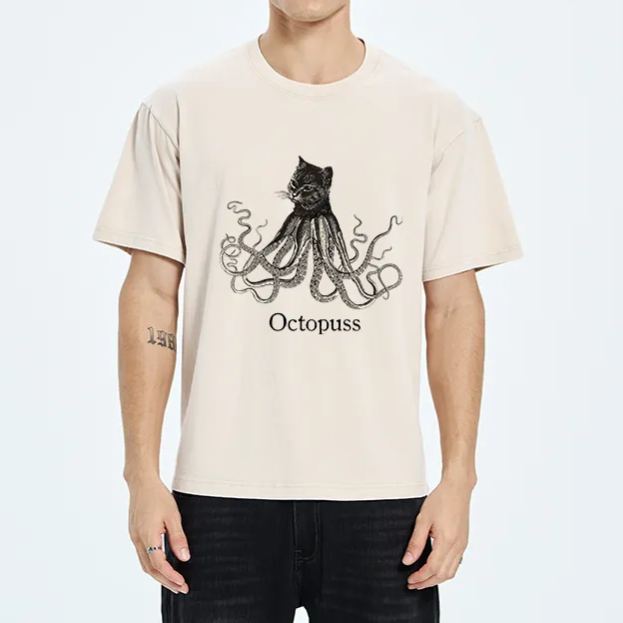 Magmoo Octopus Cat Monster Washed T-Shirt