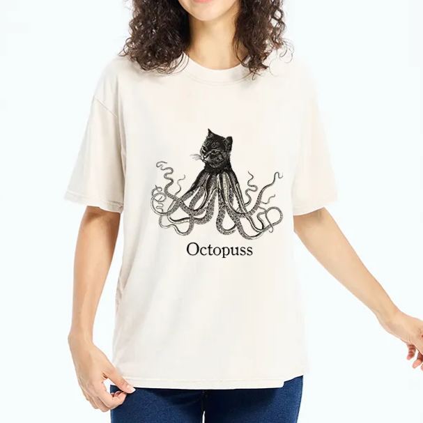 Magmoo Octopus Cat Monster Washed T-Shirt