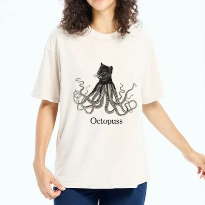 Magmoo Octopus Cat Monster Washed T-Shirt