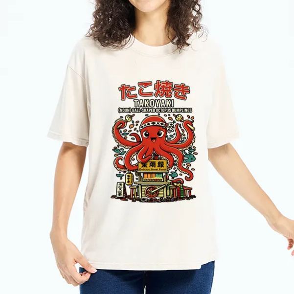 Magmoo Japanese Takoyaki Shop Octopus Washed T-Shirt