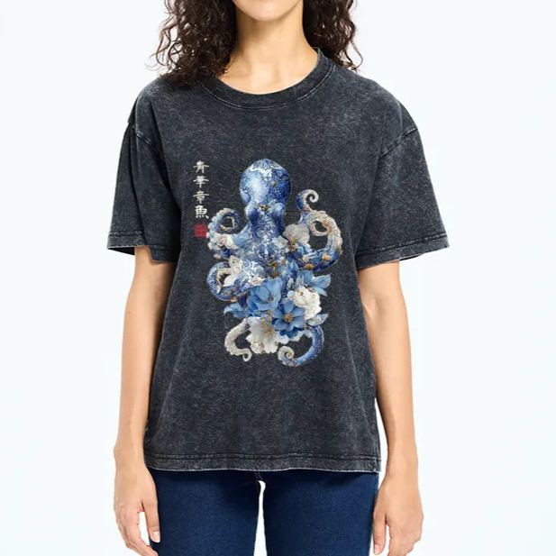 Magmoo Porcelain Blossom Octopus Washed T-Shirt