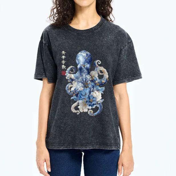 Magmoo Porcelain Blossom Octopus Washed T-Shirt