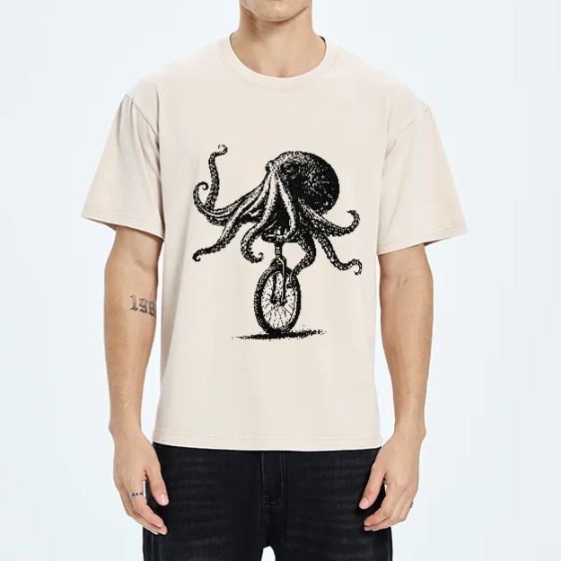 Magmoo Octopus On A Unicycle Washed T-Shirt