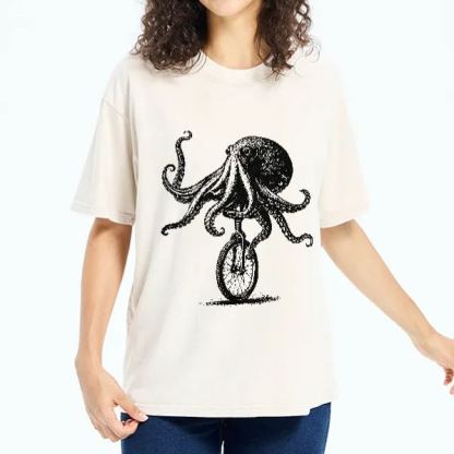Magmoo Octopus On A Unicycle Washed T-Shirt
