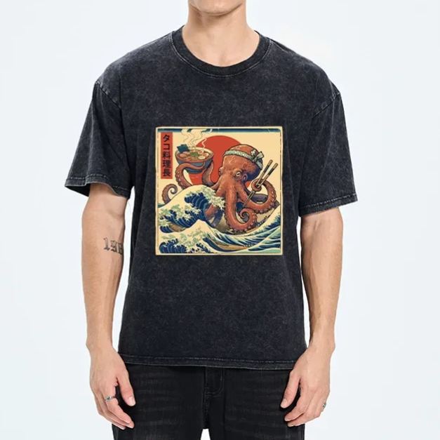Magmoo Ukiyo-E Octopus Ramen Master Washed T-Shirt
