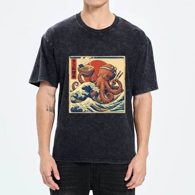 Magmoo Ukiyo-E Octopus Ramen Master Washed T-Shirt
