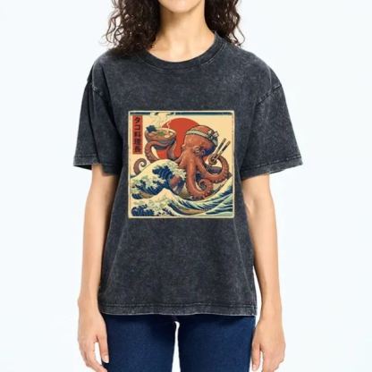 Magmoo Ukiyo-E Octopus Ramen Master Washed T-Shirt