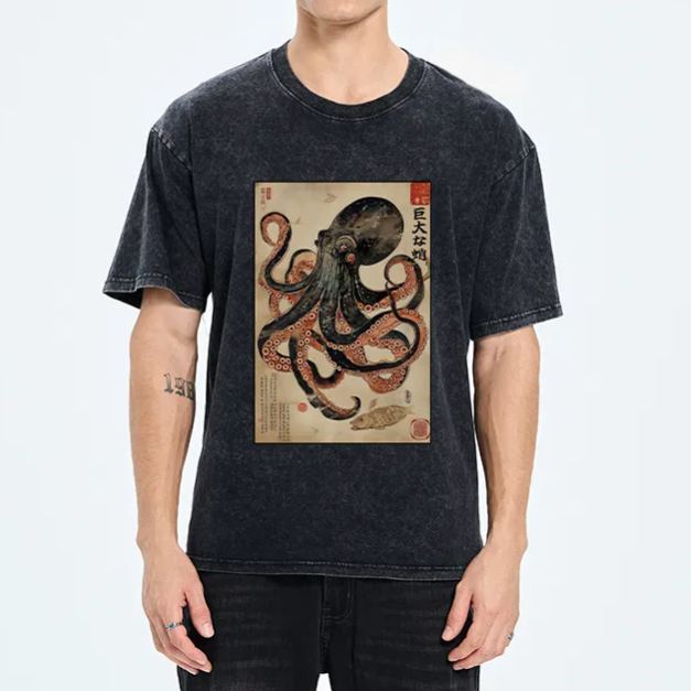 Magmoo Retro Octopus Painting Washed T-Shirt