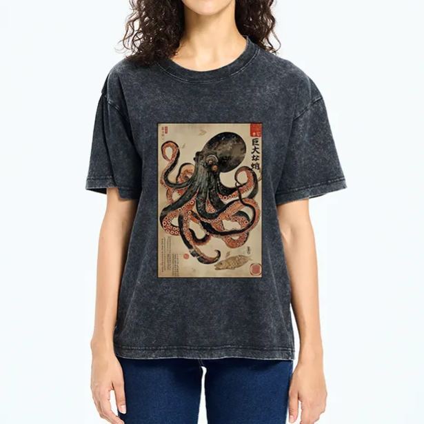 Magmoo Retro Octopus Painting Washed T-Shirt