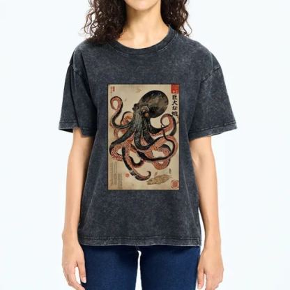 Magmoo Retro Octopus Painting Washed T-Shirt