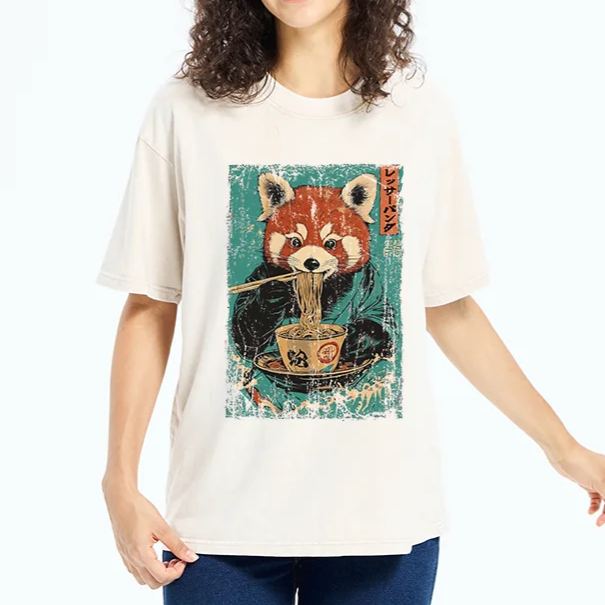 Magmoo Raccoon Eating Ramen Washed T-Shirt