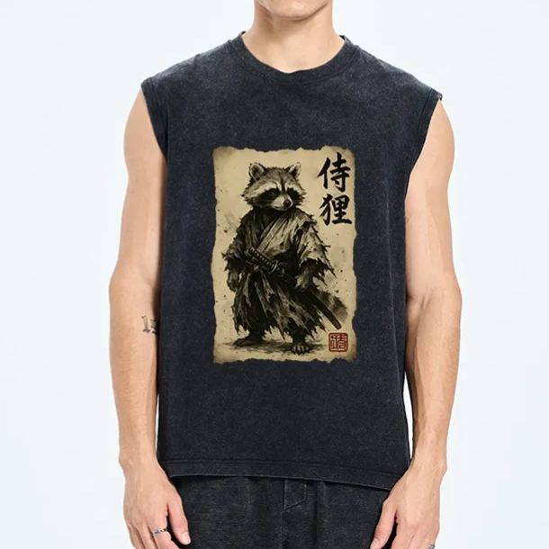 Magmoo Retro Raccoon Samurai Washed Tank