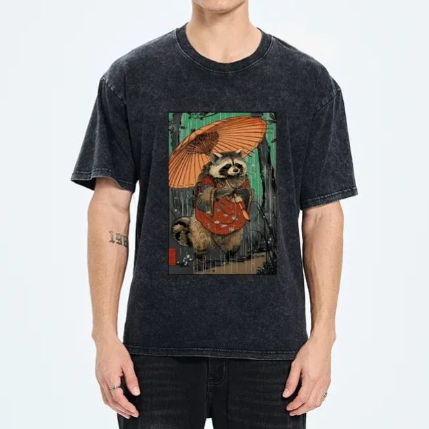 Magmoo Cute Raccoon Japanese Washed T-Shirt