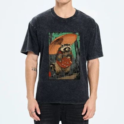 Magmoo Cute Raccoon Japanese Washed T-Shirt
