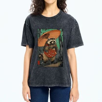 Magmoo Cute Raccoon Japanese Washed T-Shirt