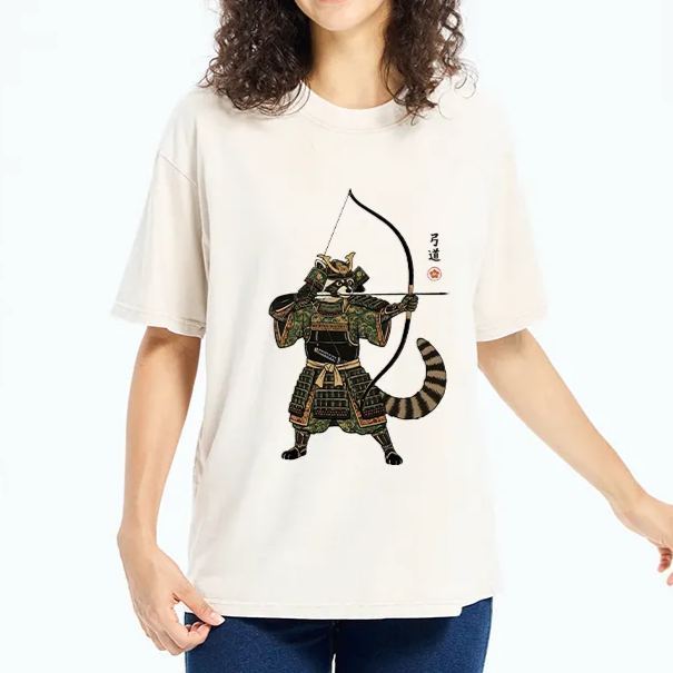 Magmoo Kyudo Raccoon Samurai Washed T-Shirt
