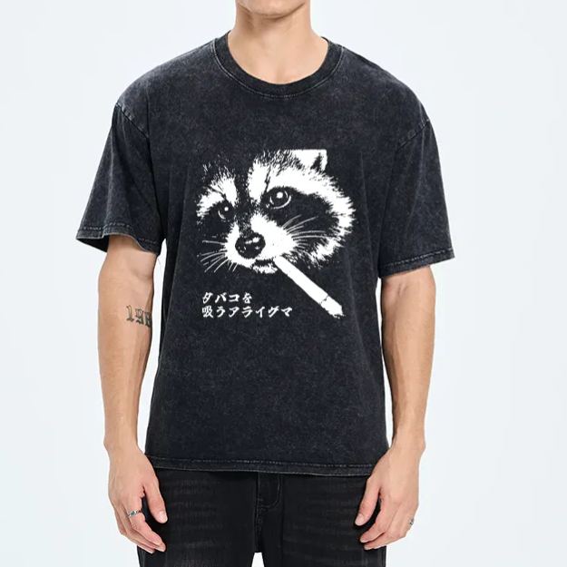 Magmoo Somking Raccoon Washed T-Shirt
