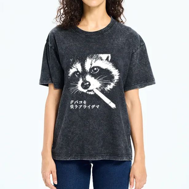 Magmoo Somking Raccoon Washed T-Shirt