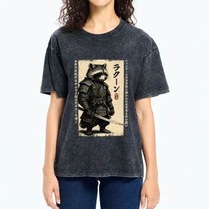 Magmoo Raccoon Japanese Samurai Washed T-Shirt