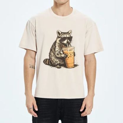 Magmoo Raccoon Drinking Coffee Funny Washed T-Shirt