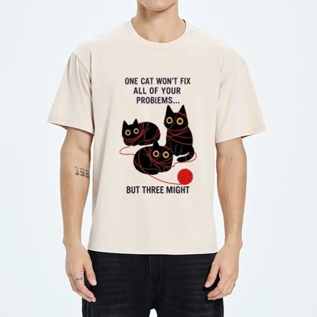 Magmoo Three Cats Fix All Problems Washed T-Shirt