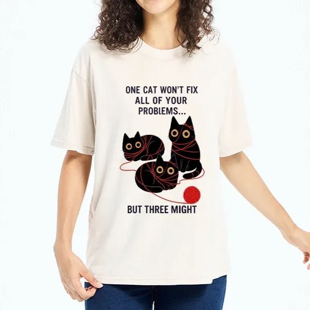 Magmoo Three Cats Fix All Problems Washed T-Shirt