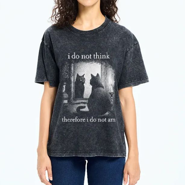 Magmoo Funny Cat Philosophical Washed T-Shirt