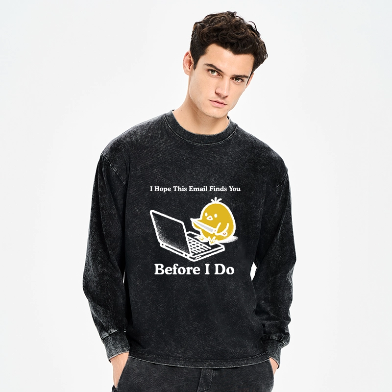 Magmoo Chicken Knife Email Meme Washed Long Sleeve T-Shirt-Magmoo