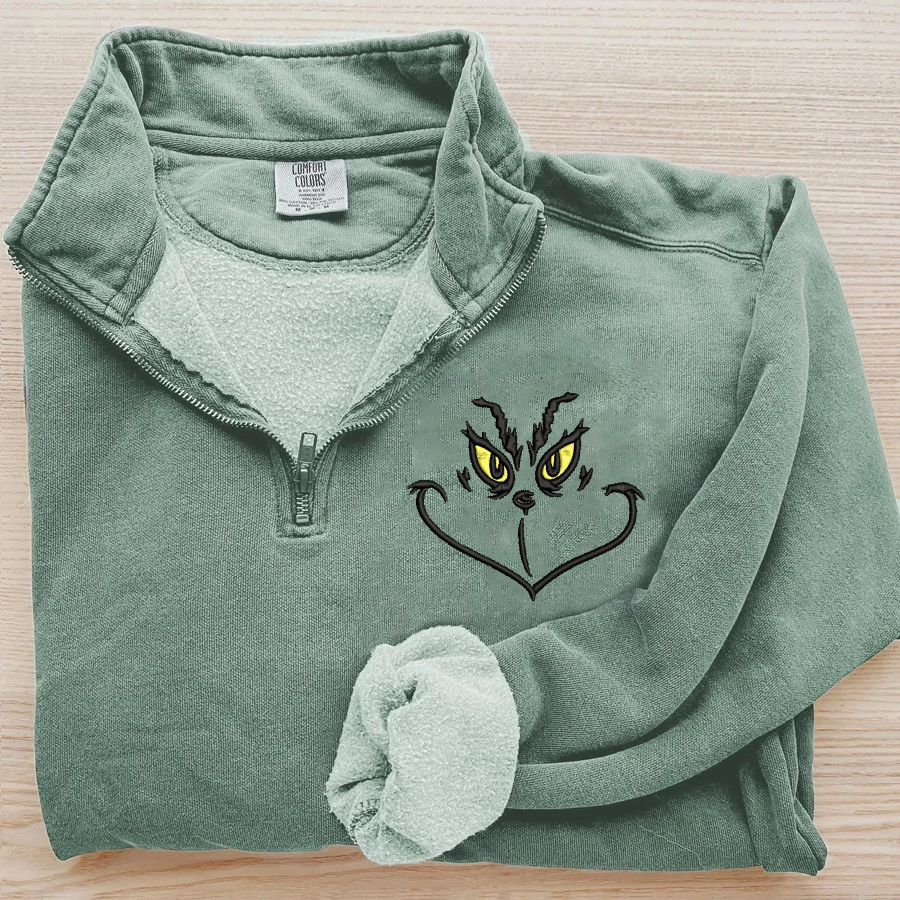 Embroidered Christmas Zip Sweatshirt-Magmoo