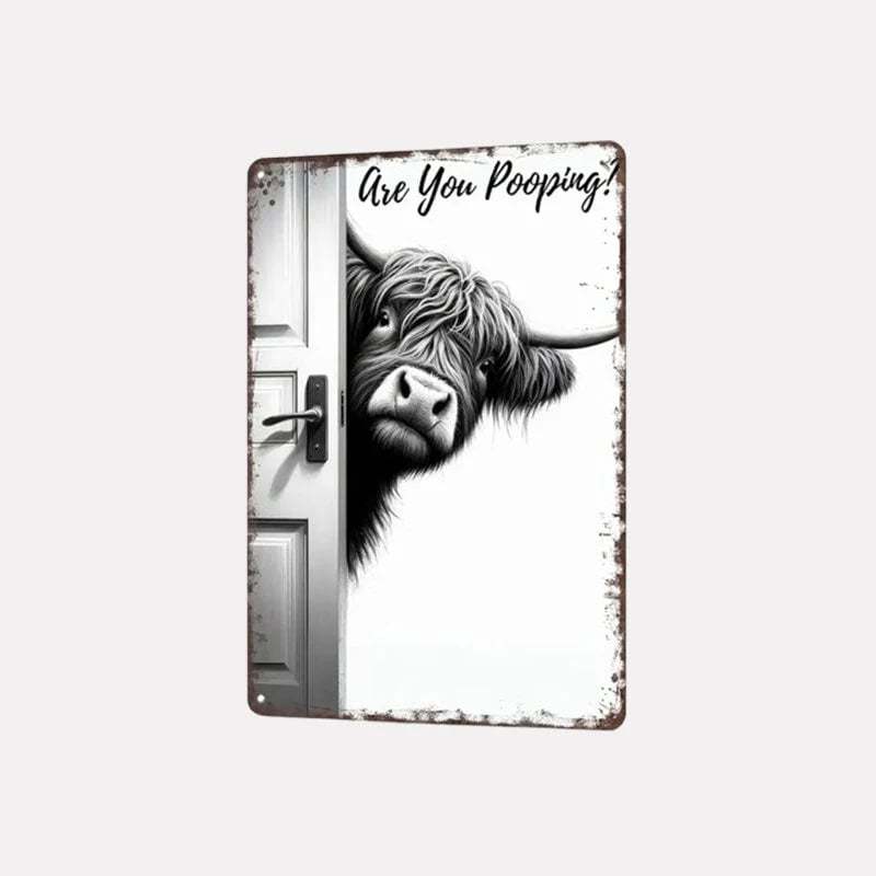 🔥Last Day 49% OFF - 🐄 The Cheeky Visitor: Vintage Highland Cow Sign