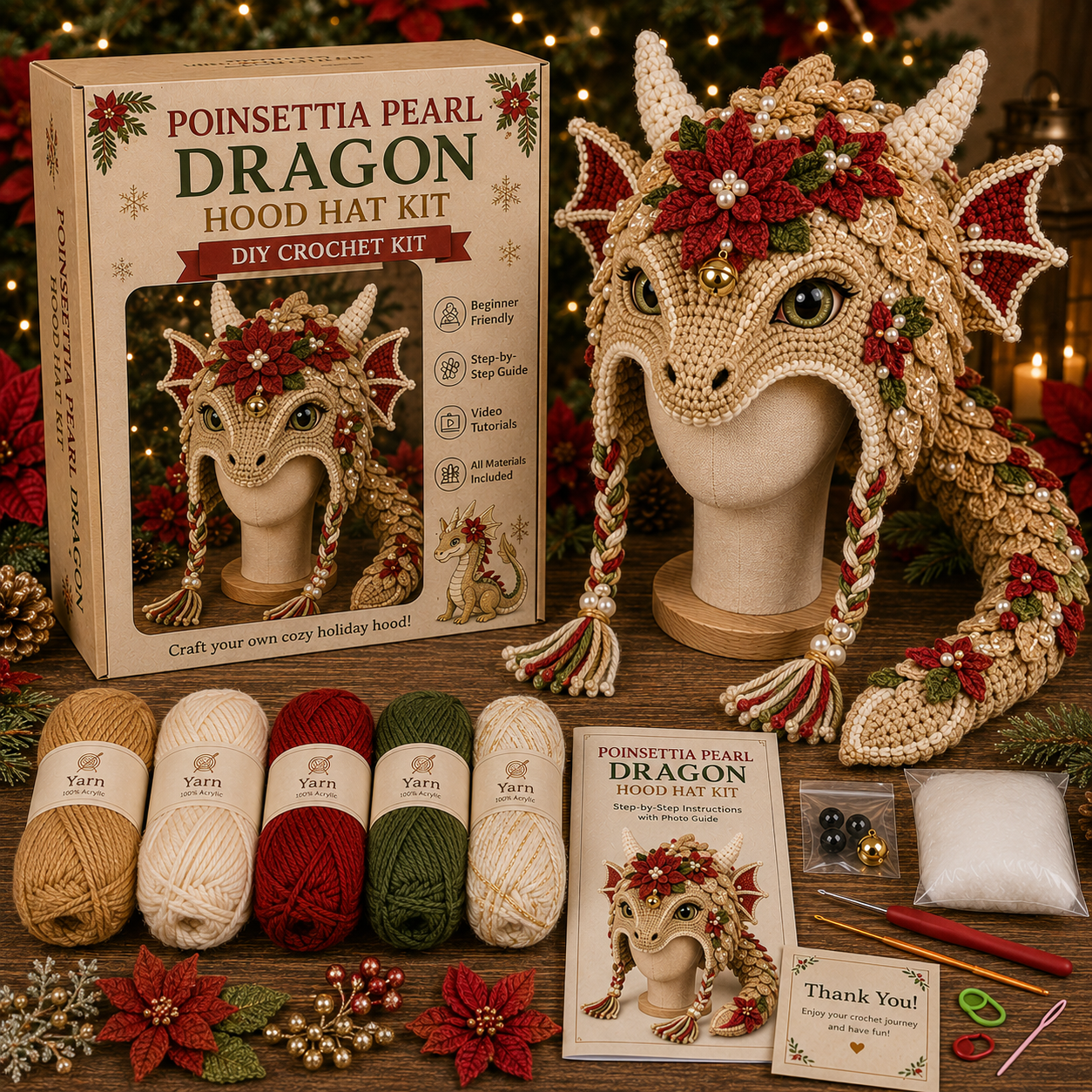 Christmas Highland Cow Hood Hat DIY Crochet Kit™
